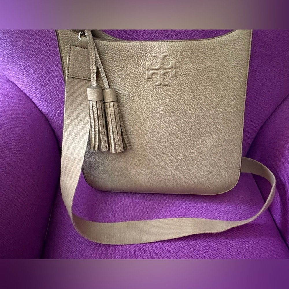 Tory Burch French Gray Crossbody Bag with Tassel Accents